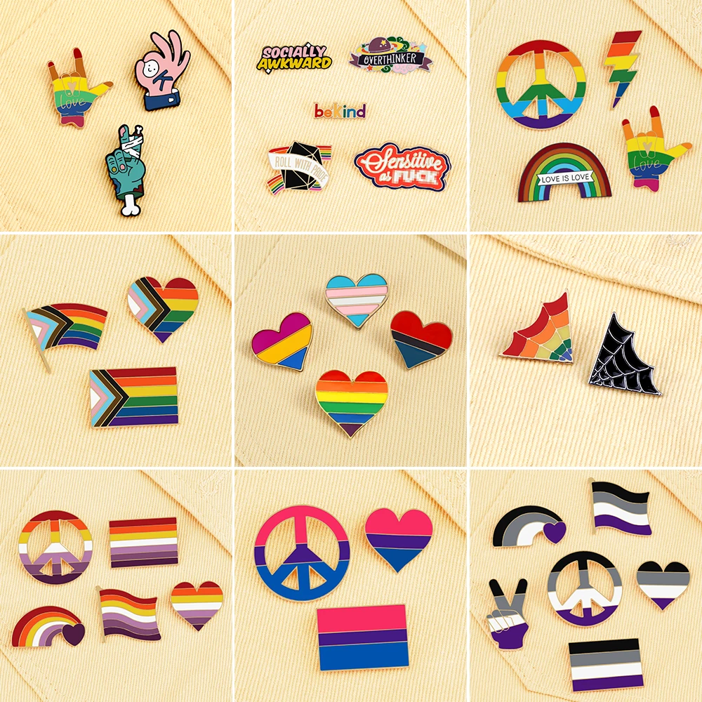 3-6Pcs LGBT Rainbow Enamel Pins Metal Heart Shape Flag Pride Badges Brooches Gays Les Coat Bag Hat Decoration Jewelry Accessory