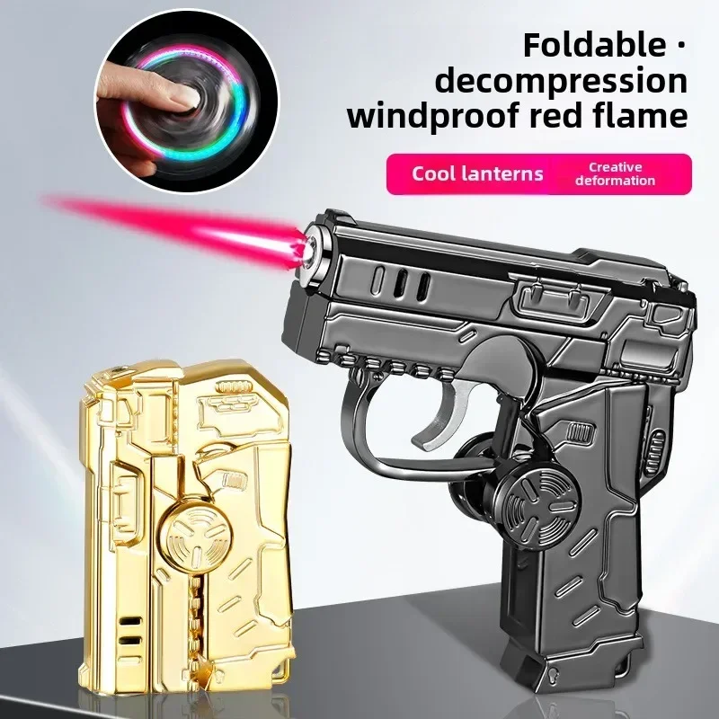 Creative Deformation Gyroscope Butane Gas Lighter Plastic Folding Decompression Red Flame Windproof Straight Forward Lighter