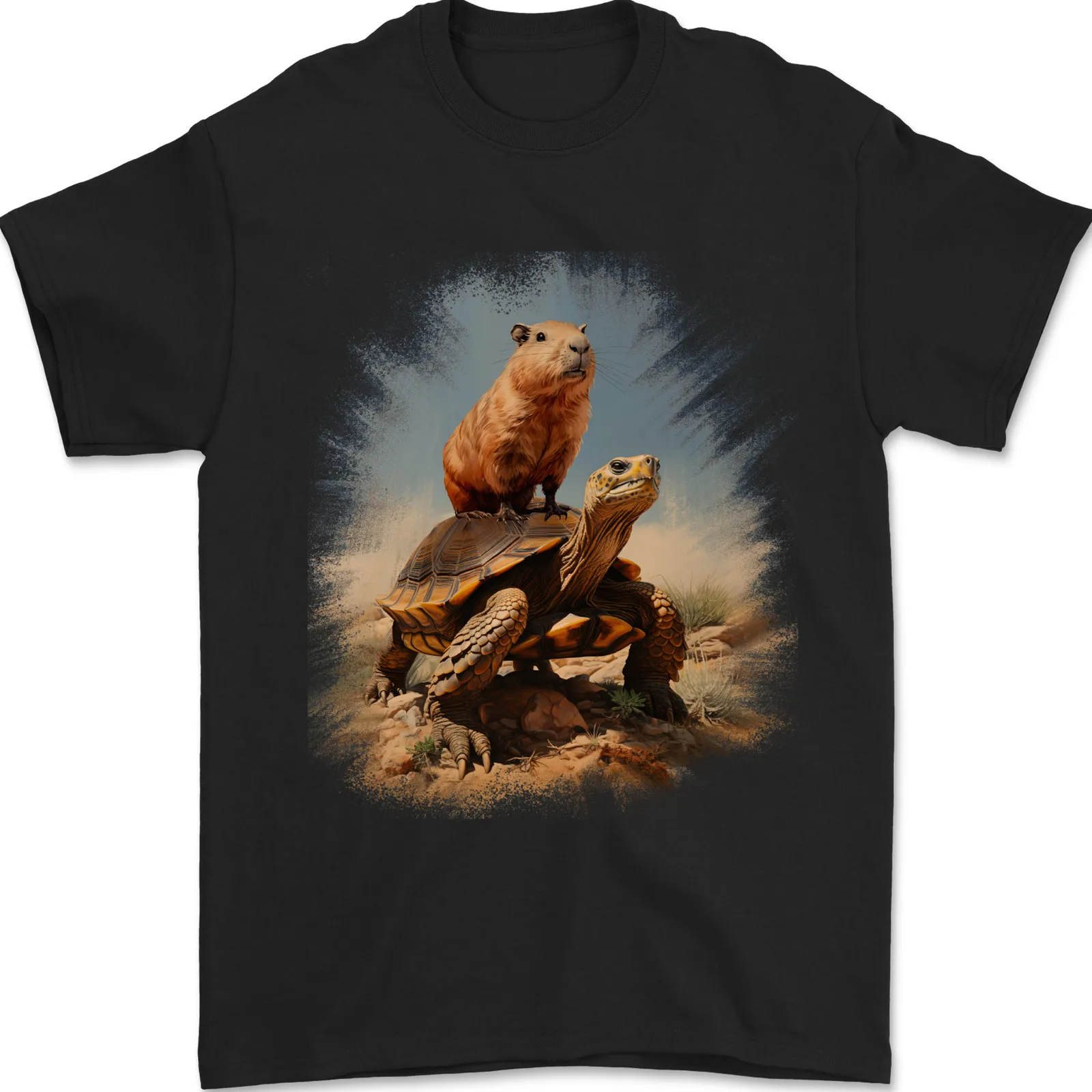 Tortoise and Capybara Mens T-Shirt 100% Cotton