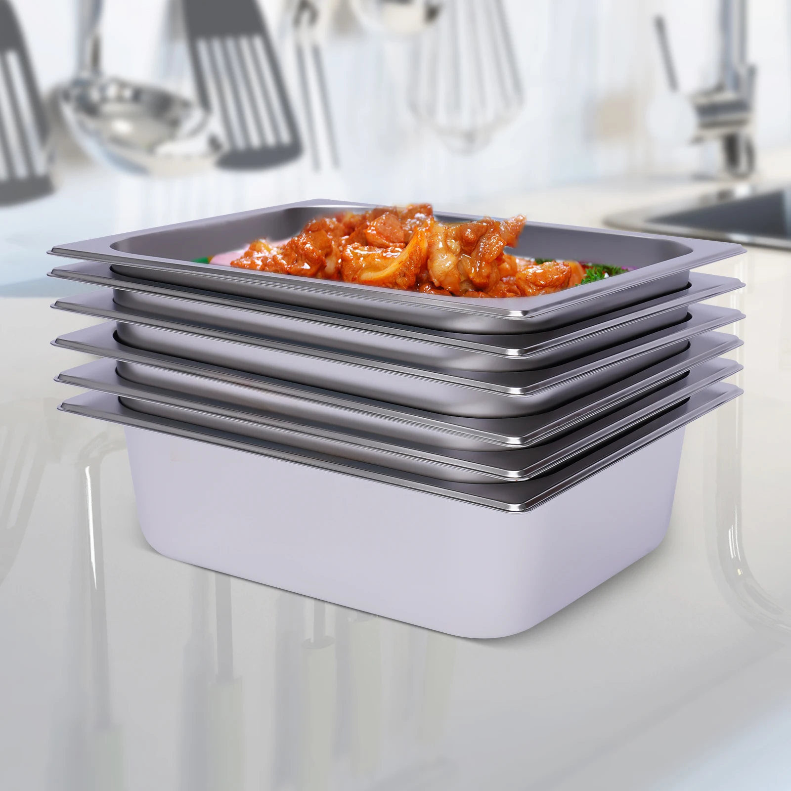 6 Pack 4" Deep 1/2 Size Stainless Steel Steam Table Pans Hotel Food Prep Pan NEW