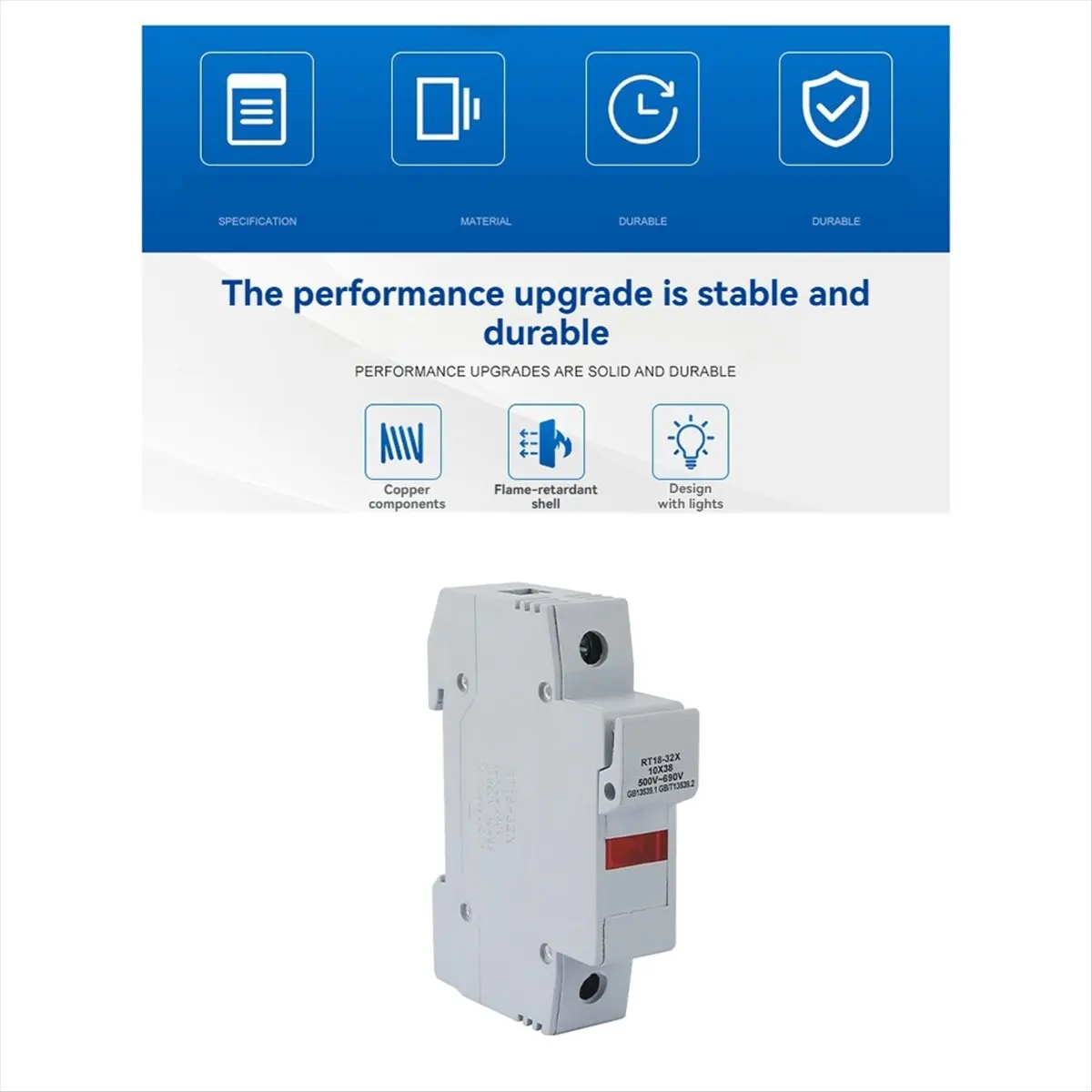 Y60A NEW-1P RT18-32X Fuse Holder AC 380V 32A 1 Pole 10x38mm DIN Rail Mount Fuse Holder Base