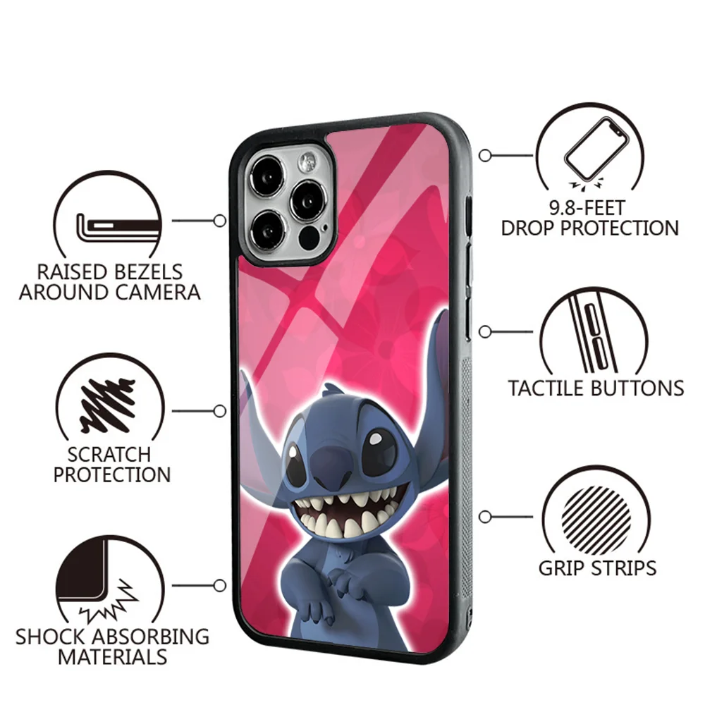 Cartoon S-StitchS Phone Case For IPhone 11 12 13 14 15 Plus Pro Max Mirror Acrylic PC TPU Cover