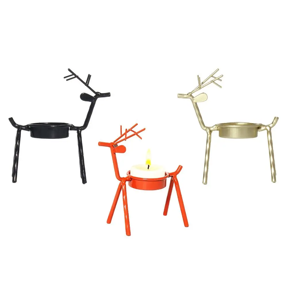 Standing Christmas Reindeer Tealight Holders Elegant Rust-Proof Candlestick Stable Iron Metal Tea Light Candle Holders Desktop