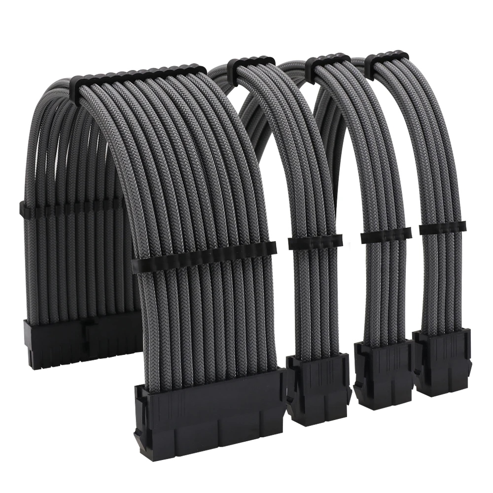 

2 шт. проводник с оболочкой из ПВХ 18AWG 30 см комплект удлинителя блока питания с рукавами нейлоновый материал для кабеля питания ATX в компьютерах