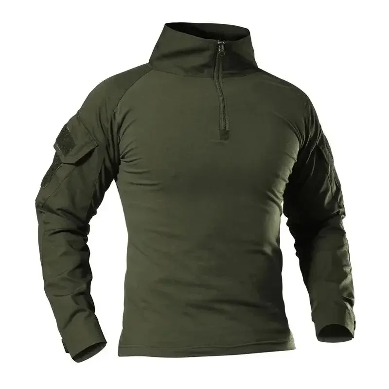 Men Tactical T Shirt Camouflage Long Sleeve Zipper Assault Frog Climbing Outdoor Shirt Hiking Uniform Club Prom Shirt Cool