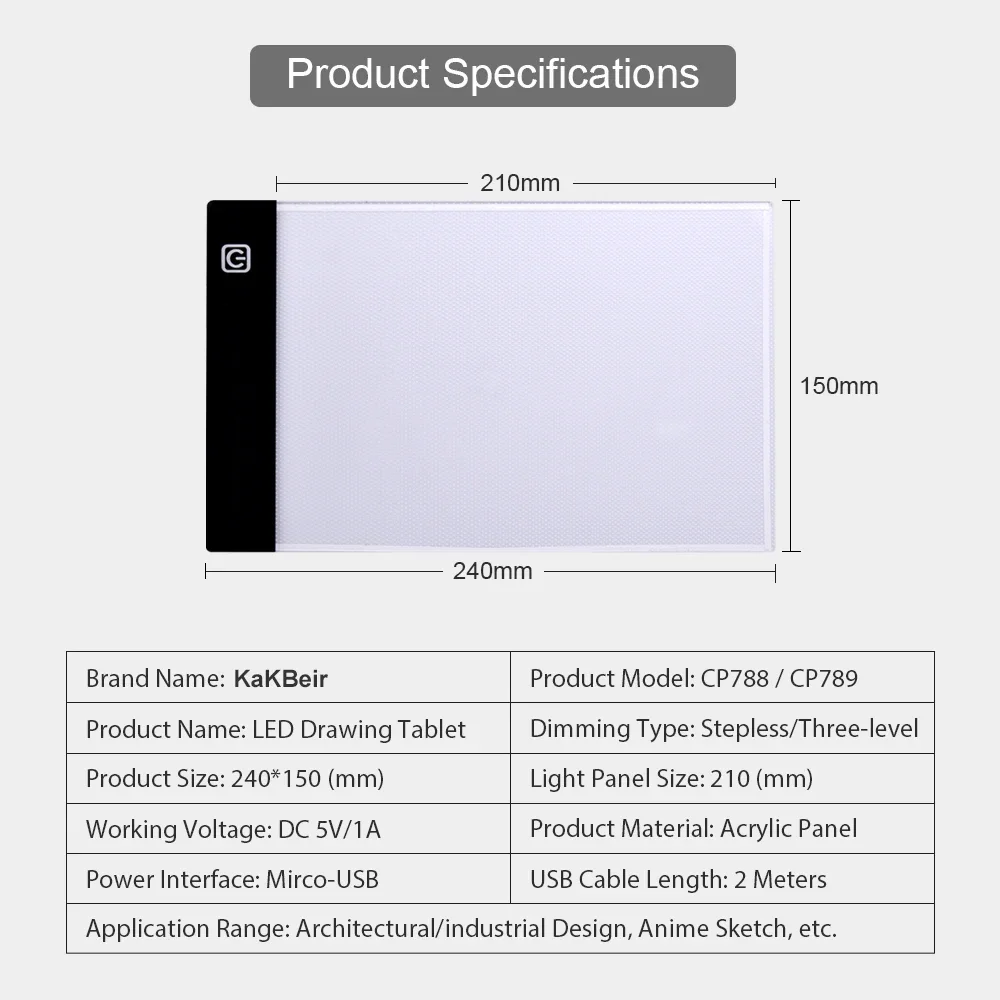 KaKBeir A5 الرقمية لوح رسم صندوق إضاءة LED أقراص الرسم لوحة تتبع الرسومات لوحة نسخ USB اللوحة الجدول الكتابة لعبة