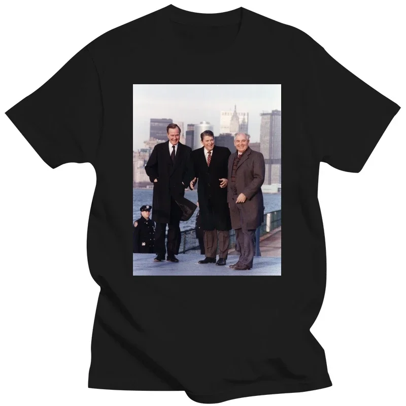 all sizes S 5XL men's Black White Immortal faces band poster USA Russia President Reagan George H Bush Mikhail Gorbachev TShirt