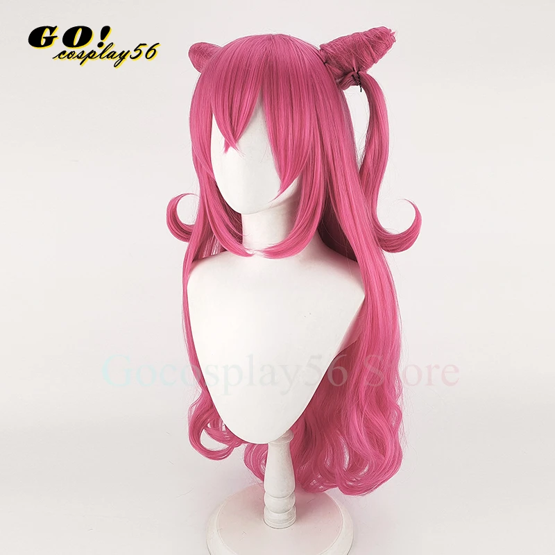 Köstliche Party Heilung kostbare Cosplay Perücke Hörner Nagomi Yu 80cm lange gewellte rosa synthetische Haar Brötchen Anime hübsche Heilung 2023 Kopf bedeckung