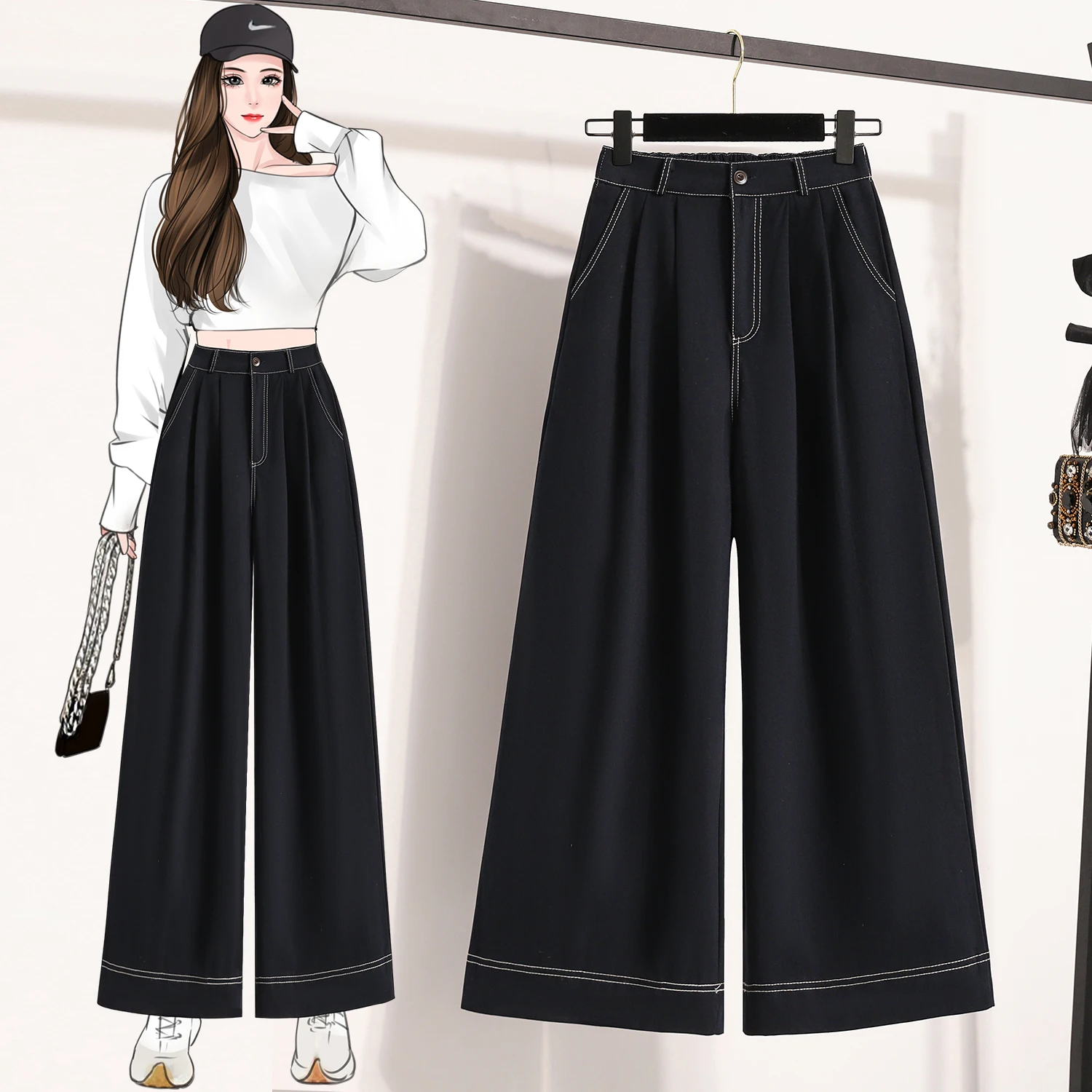 

High Waist Wide Leg Casual Pants Women's plus Size Jeans Slimming Spring Faion Commute Sle Artistic Straight Tube Trousers