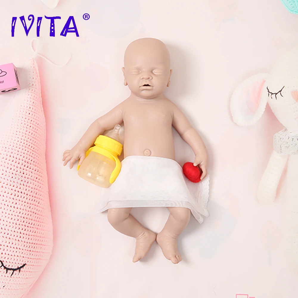 IVITA WG1514 18inch Silicone Reborn Baby Doll Girl Eyes Closed Realistic Baby Doll Soft Unpainted Toys for Children with Clothes