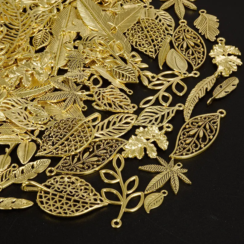 KC/Vintage Gold Color Filigree Leaf Pendant Charms For Jewelry Making Earrings Necklace Bracelets DIY Plant Accessories Findings