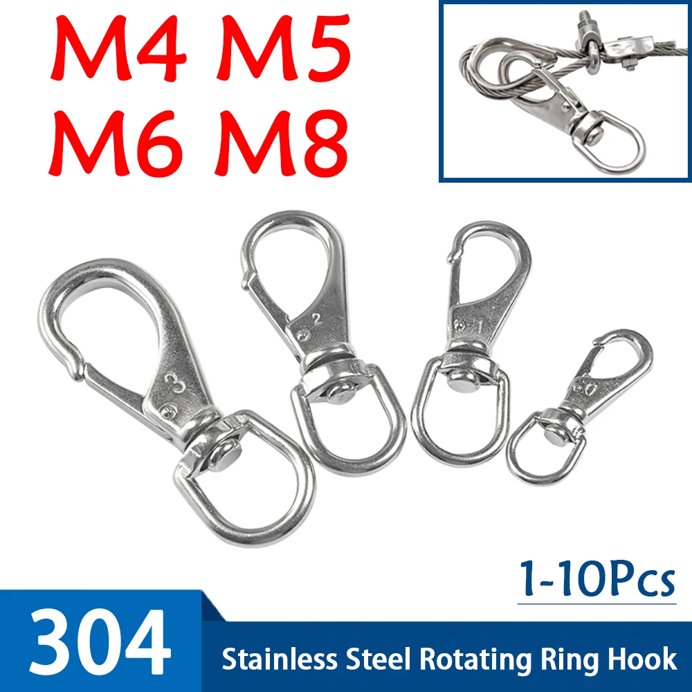 

M4-M7 304 Stainless Steel Universal Spring Buckle Keychain Swivel Ring Rotatable Dog chain Connecting Hook Hardware Accessories
