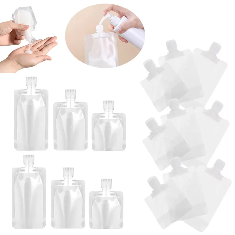 10pcs Empty 30ml/50ml/100ml Squeeze Pouch Stand Up Bags Travel Portable Cosmetic Containers Toiletry Lotion Shampoo Shower Gel