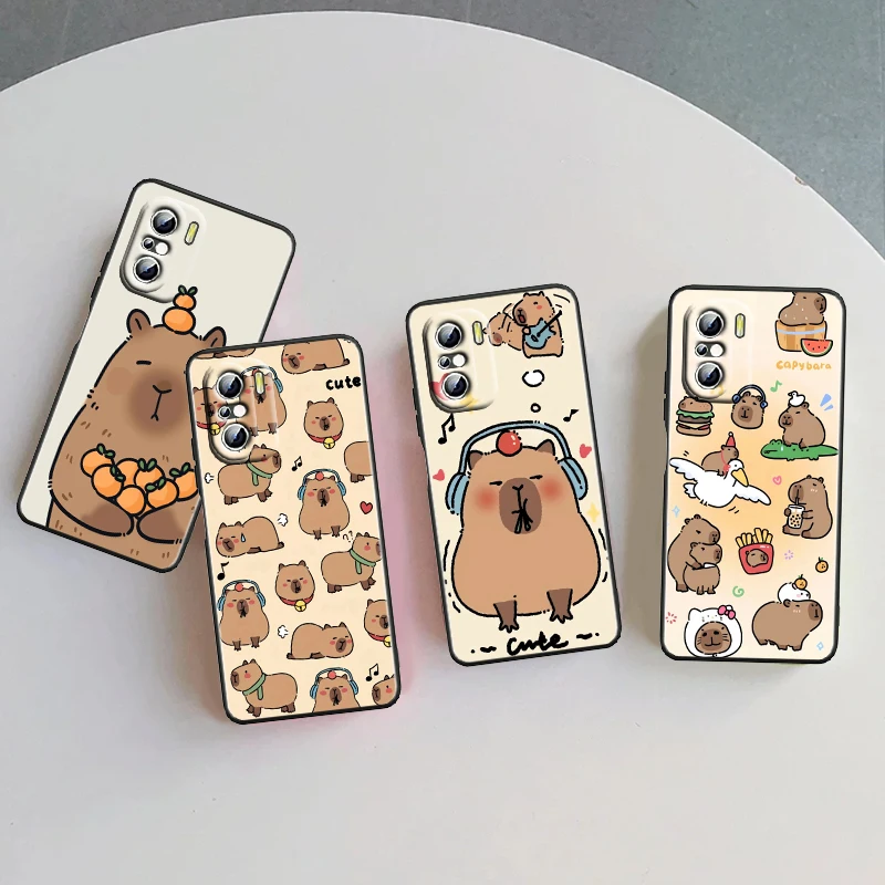 Capybara Cartoon Fashion For Xiaomi Redmi 9A 9C 9AT 10C 9 9T 10 12C 13C A3 12 K60 A1 K50 K40 5G Black Soft Phone Case