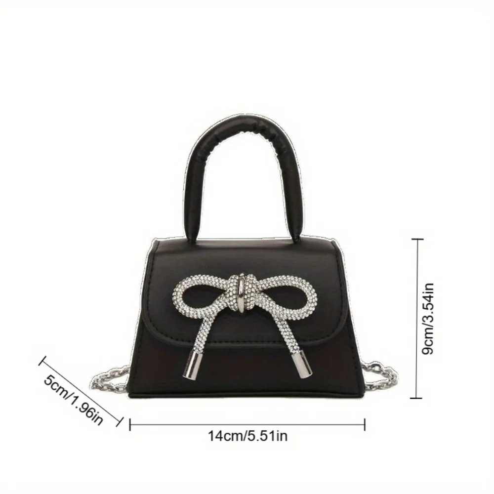 Stylish PU Women's Handbag with Chic Bowknot Design - Mini Square Bag with Chain Handle