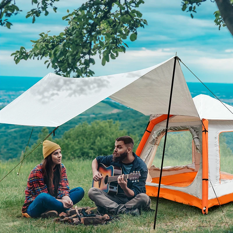 Glamping Inflatable Camping Tent for 4-6 Person Easy Setup Cabin Camping Tent with Mesh Window and Wide Rainfly