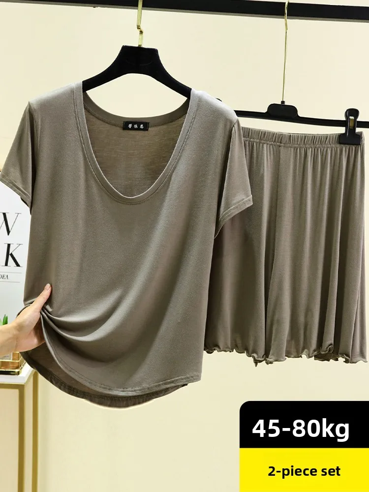 

Свободный комплект из модала ort Sve Spwear, женская летняя тонкая домашняя одежда, повседневный топ большого размера, комплект из двух предметов