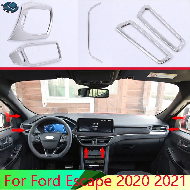 

Для Ford Escape Kuga 2020 2021, крышка вентиляционного отверстия из нержавеющей стали, отделка приборной панели, рамка, литье, гарнир, акцентный стиль
