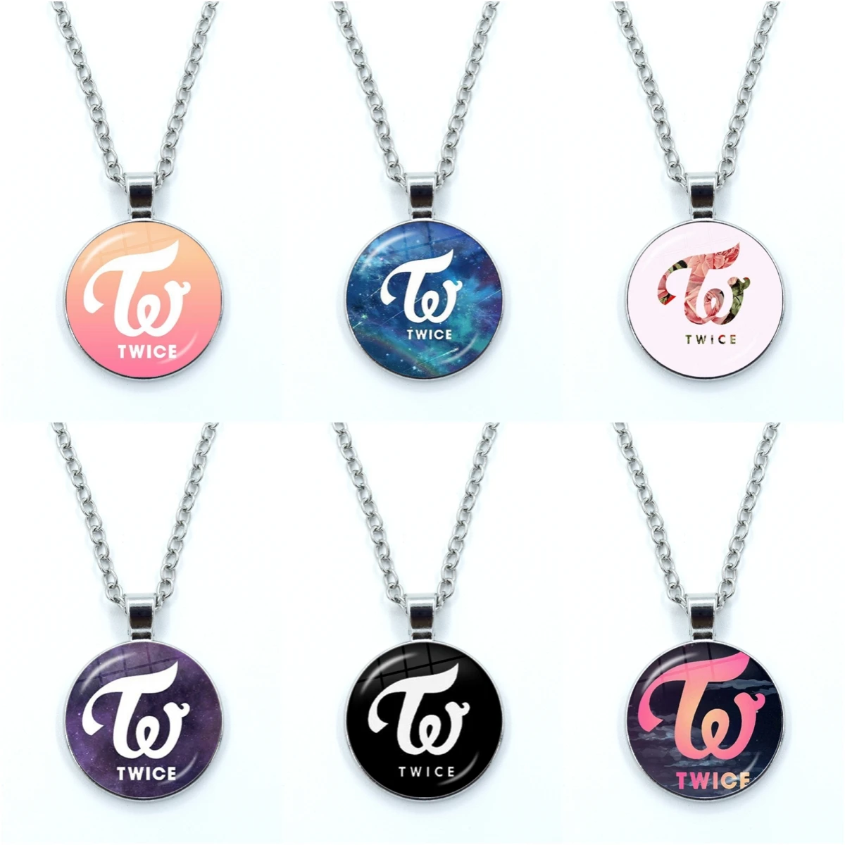 Kpop Singers TWICE Logo Necklace Pendant Round 25mm Glass Cabochon Dome Charms Jewelry for Fans Gift