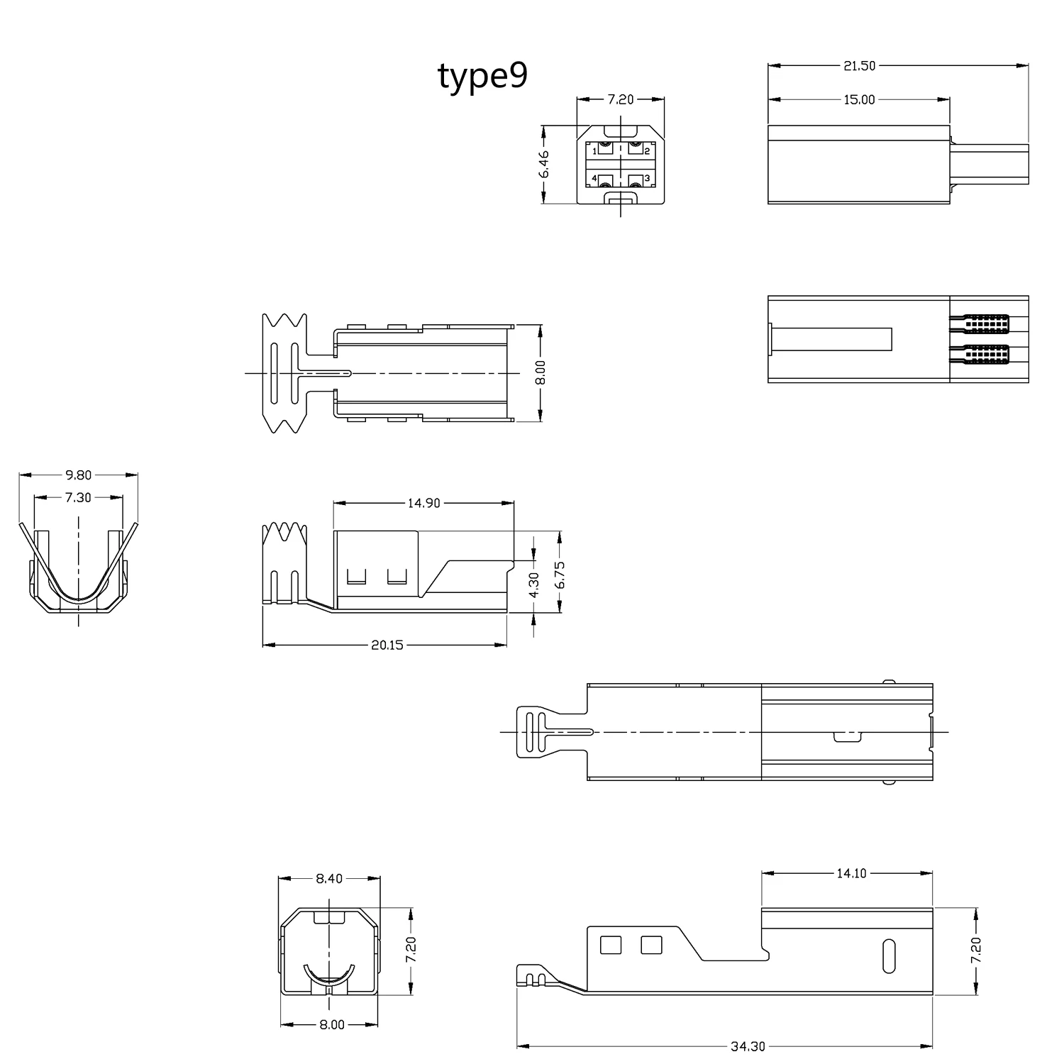 Conector USB 2,0 de 5 piezas, conector hembra macho tipo B, 90 °/3,0 °, reparación de interfaz de impresora DIY