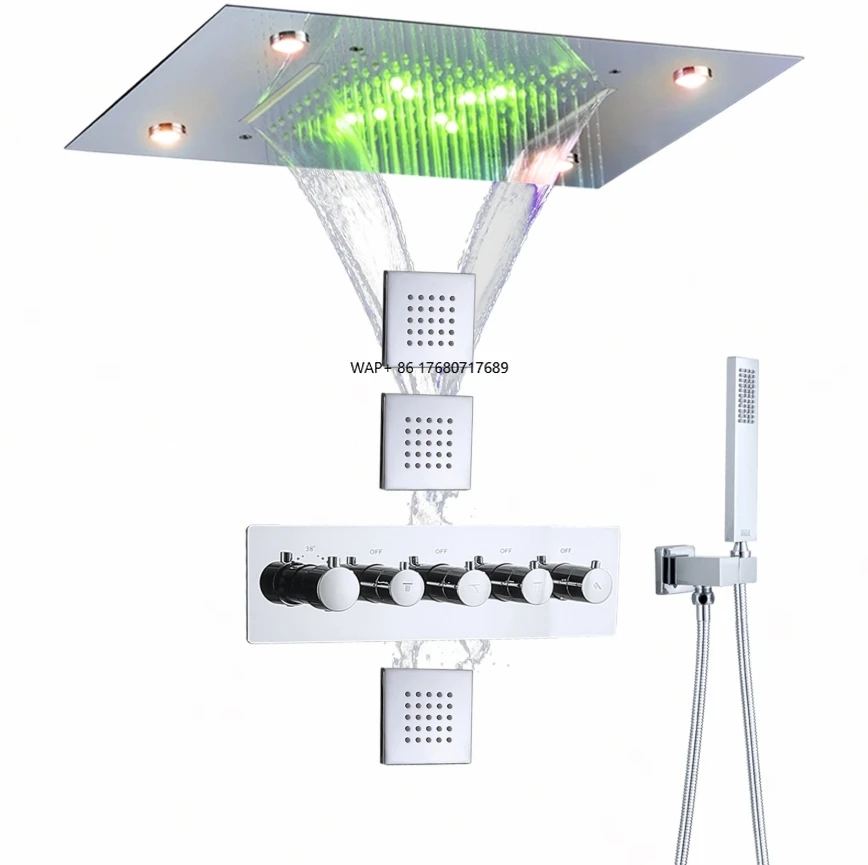 North American Style LED Full Body Rain Shower System With 3pcs Body Jets Spray With Rainfall Mist Shower Faucet Set