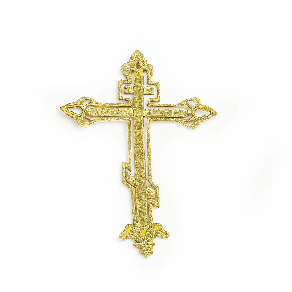 Ornate Christian Cross Embroidered Patch Religious Pattern Badge Thread Fabric Sticker DIY Garment Backpack Accessory Decoration