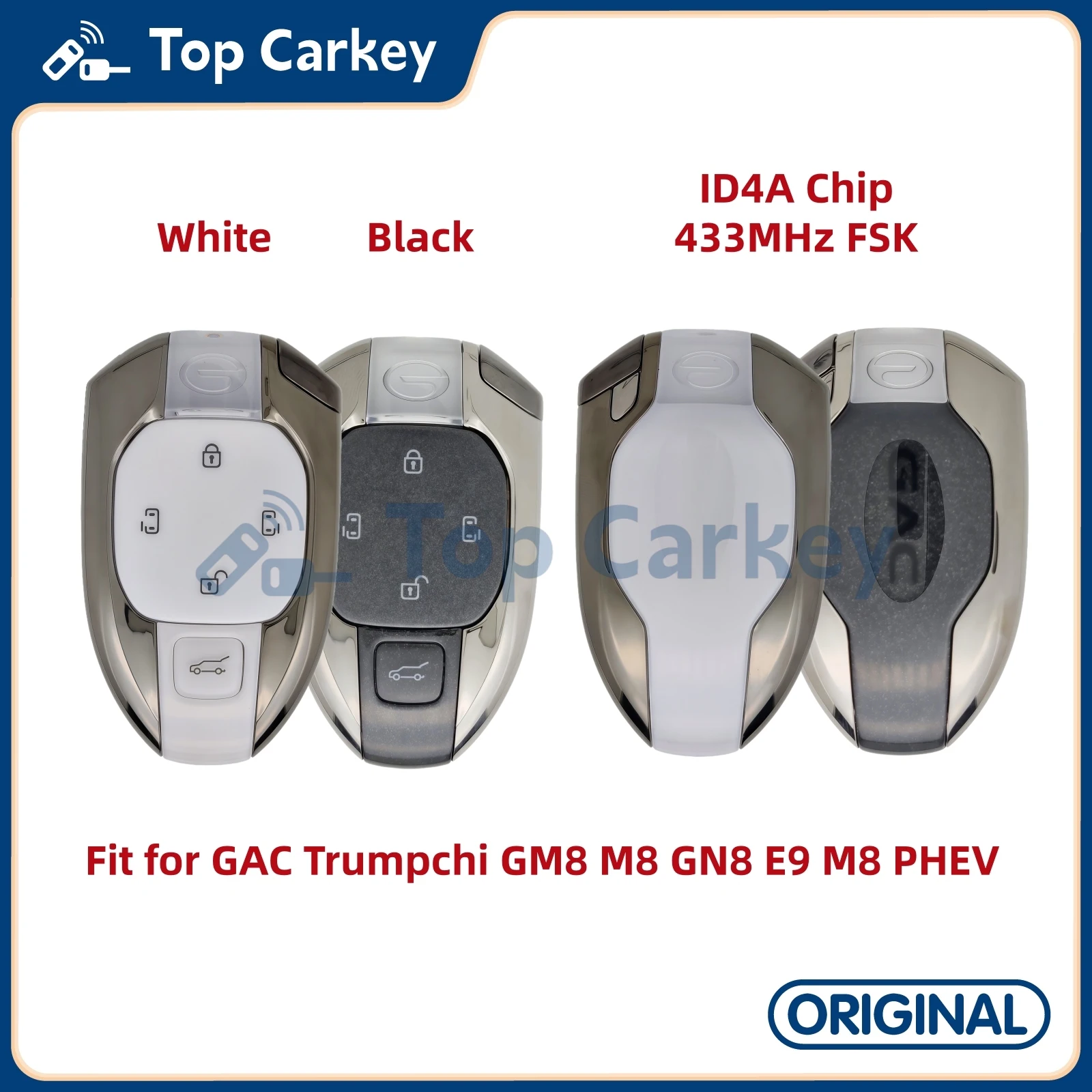 

Оригинальный OEM-брелок TopCarkey, 5 кнопок, чип ID4A, 433 МГц для GAC Trumpchi GM8 M8 GN8 E9 M8 PHEV
