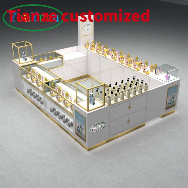 

(Customized) glass wooden showcase retail shop furniture perfume display cabinet mall perfume kiosk