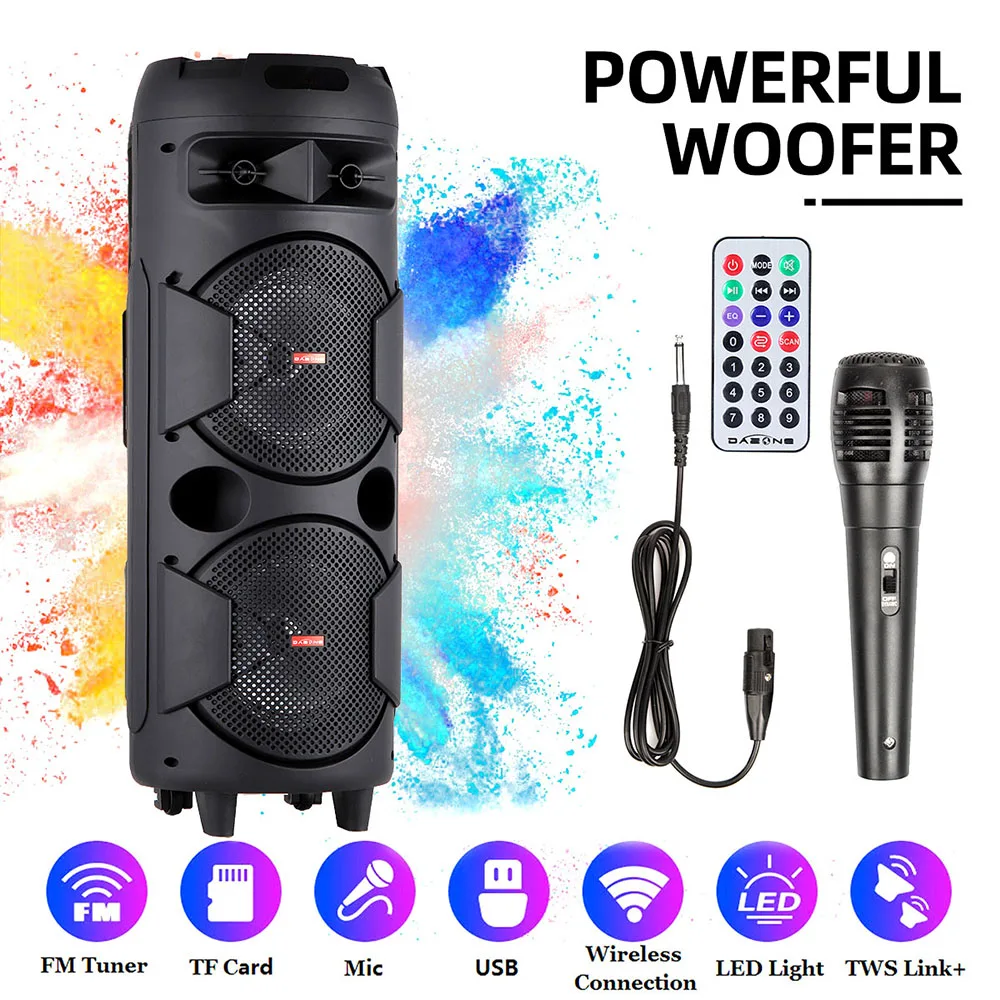 5000W Portable Bluetooth Speaker Subwoofer Heavy Bass Sound System Party with Microphone and Remote Dual 8