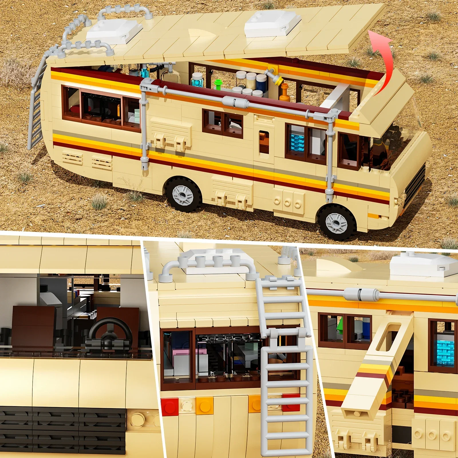 Gobricks New Breaking Bad Pinkman Cooking Lab RV Car Building Blocks Set Walter White Van Vehicle Toy For Children Birthday Gift