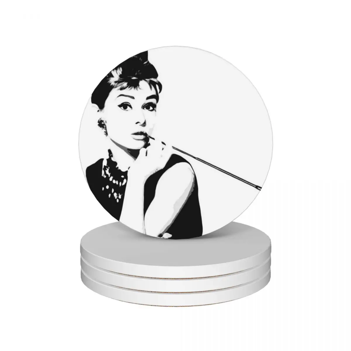 Audrey Hepburn Portrait Art Ceramic Coasters (Set of 4) for ceramics tea cup holder mug mat Coasters