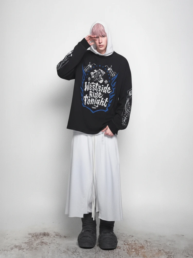 

HA7MS West Coast Purple Flame Motorcycle Long Sve Hoodie T-irt Loose Waed Couples Street Sle Autumn Winter Casual