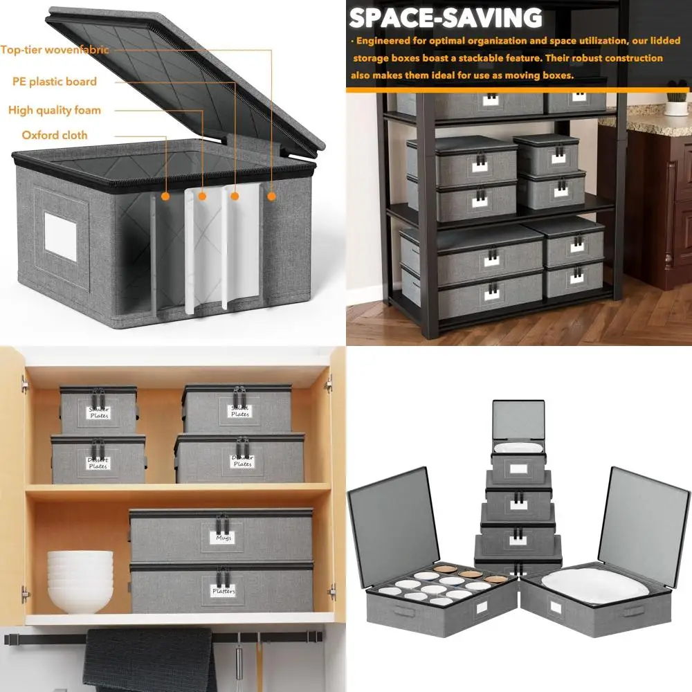 

Комплект из 6 стеганых чехлов с твердым корпусом, которые можно штабелировать, с отделениями для мягких тарелок, перемещения коробки для посуды, тарелок и чашек (серый)