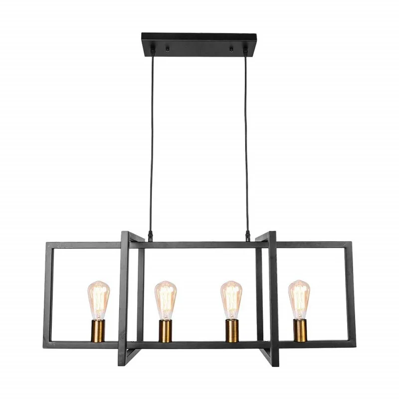 

American Style Rural Retro Industrial Style Rectangular Iron Chandelier Living Room Dining Room Kitchen E27 Vintage Pendant Lamp