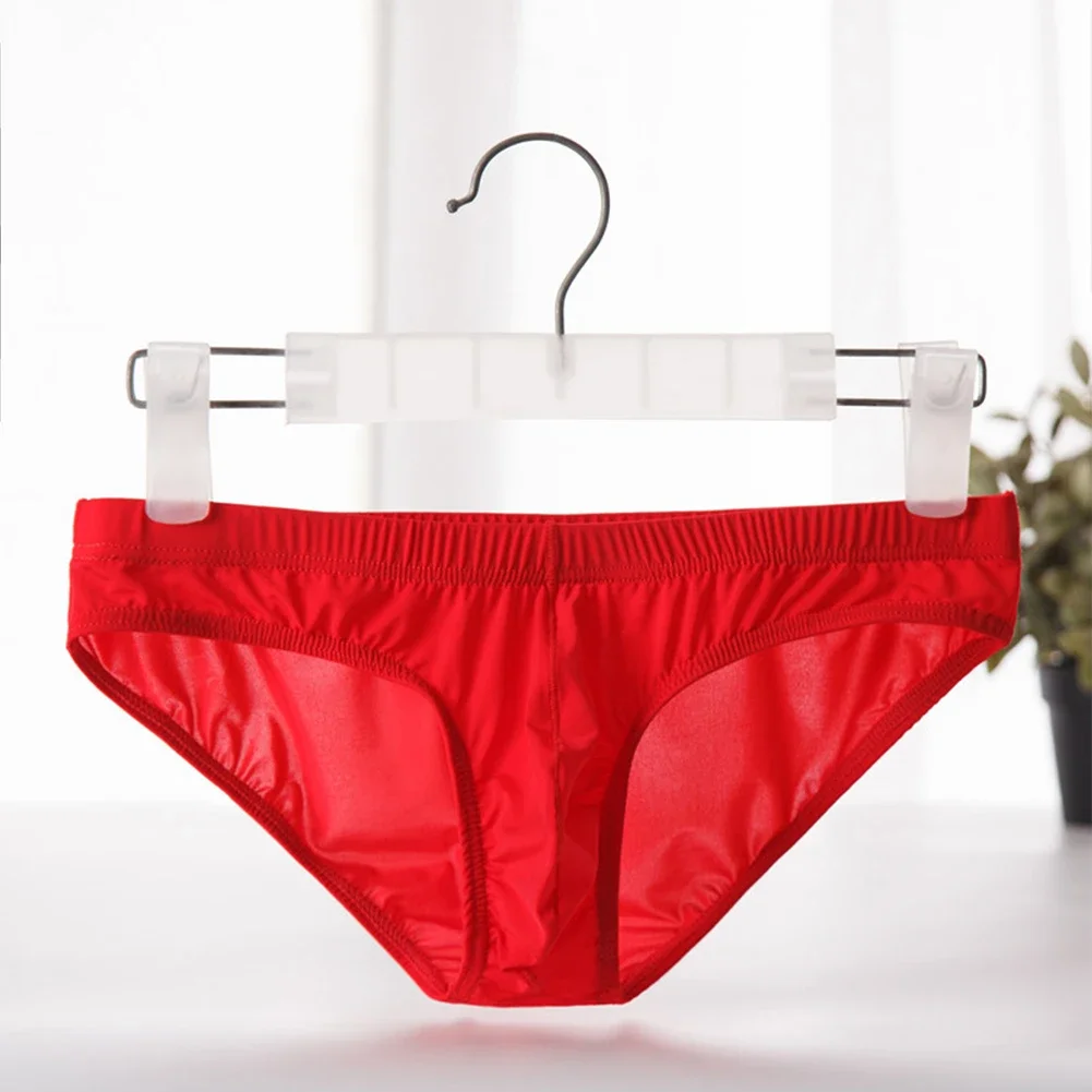 Men Sexy Briefs Wet Look Panties Summer Cool Thin Underwear U Convex Pouch Underpants Shorts Breathable See-through Lingerie