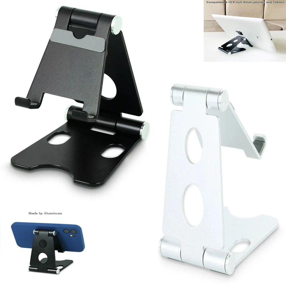 Desk Phone Holder Stand Aluminum 270 degree Rotatable Bracket Mount for 4-12.9inch Mobile Phone Tablet Support with Storage Bag