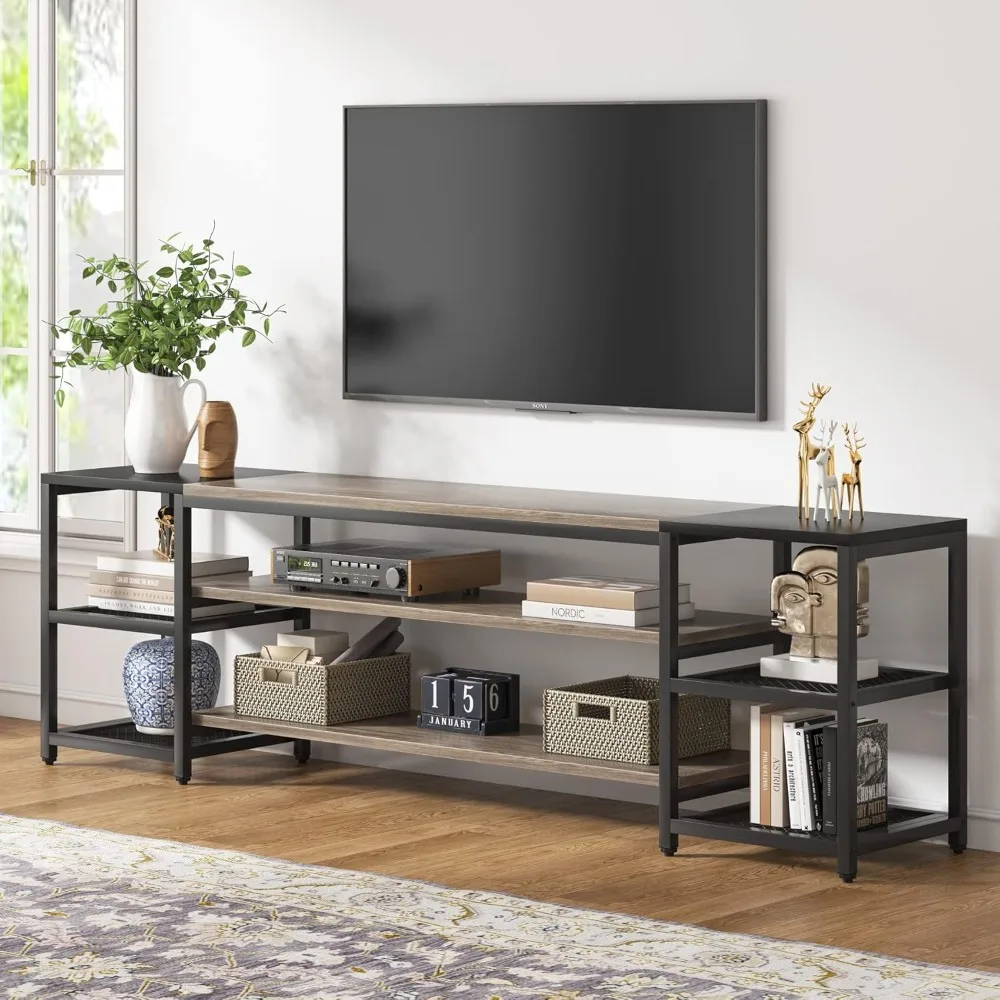 78 Inch TV Stand, Media Entertainment Center Console Table, Industrial 3-Tier TV Console Table with Storage Shelves