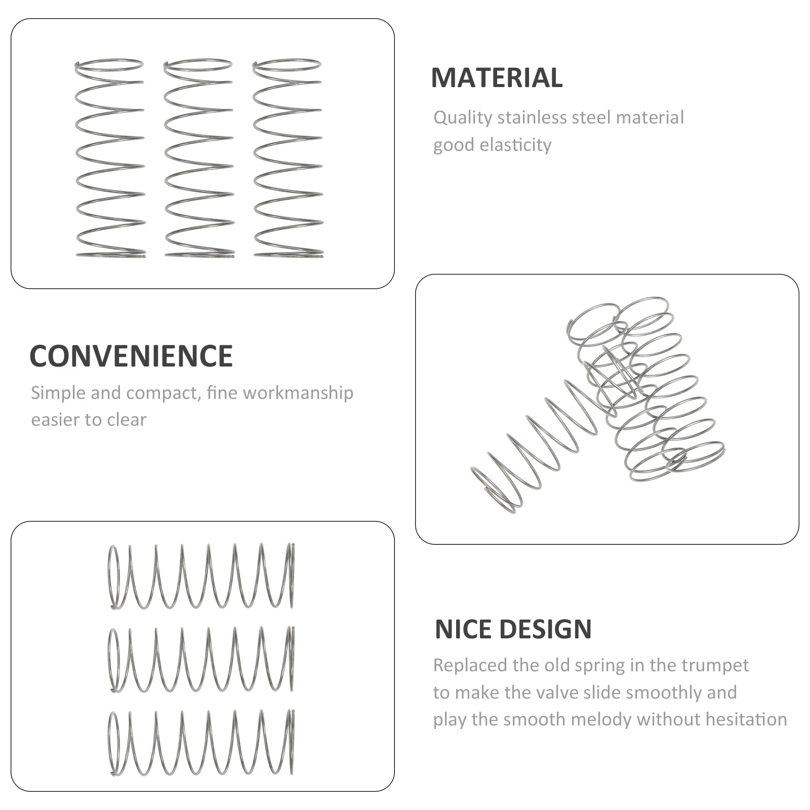 3-teiliges Schlüsselfeder für Musikinstrumente, Trompetenventile, Knöpfe, Kappen, Reinigungsset, Gitarrenteile, akustische Federn