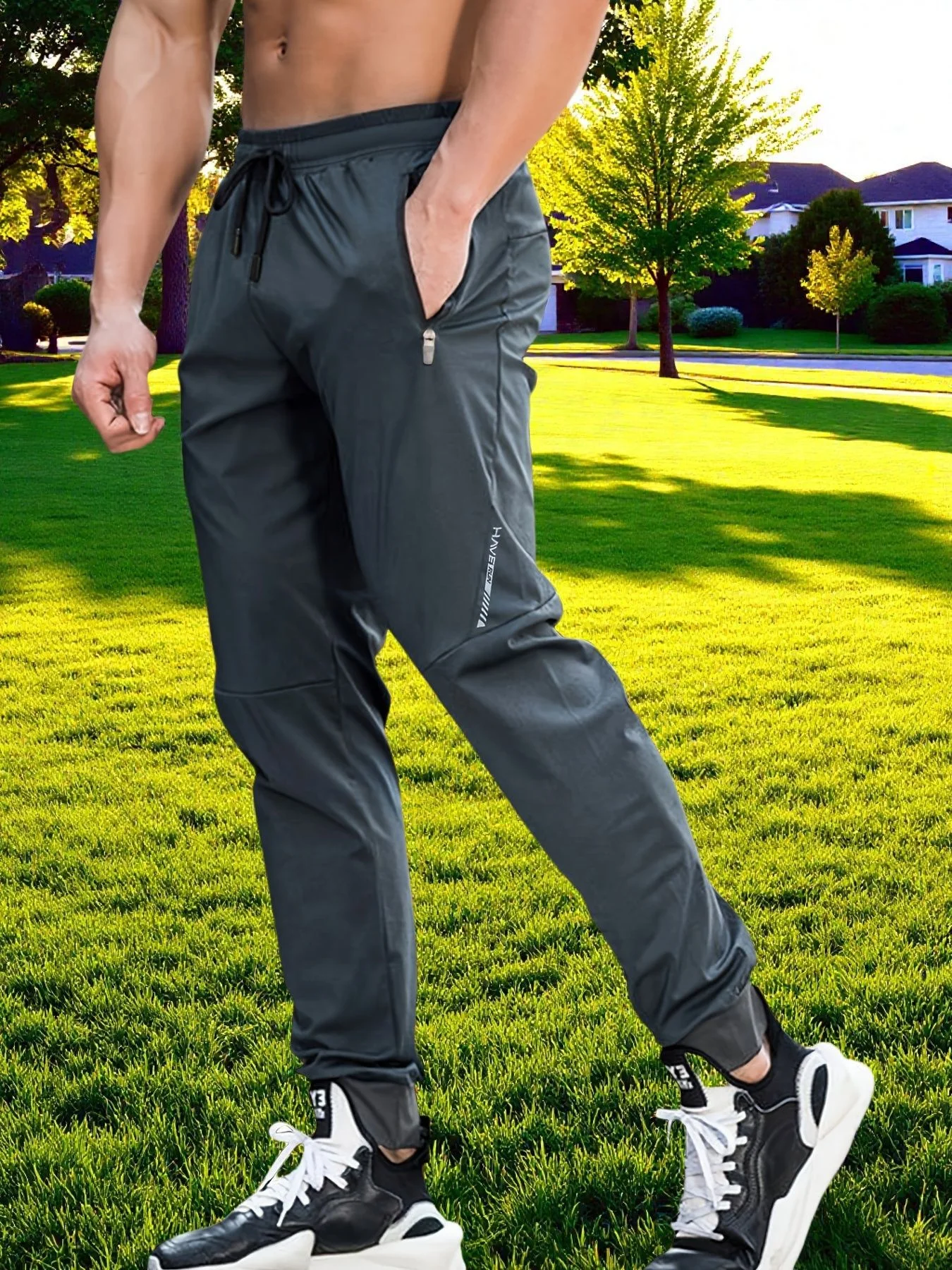Sommerliche Outdoor-Hose aus Eisseide für Herren, dünne Freizeithose im koreanischen Stil, schnelltrocknend, elastische Beinpartie, eng anliegende Sporthose für Herren – Detail 12