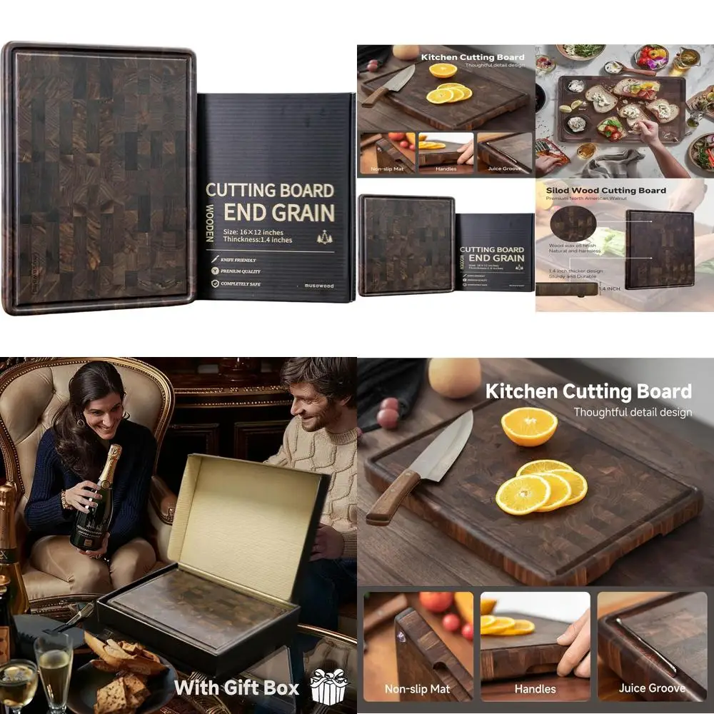 

Walnut 16x12 Inch End Grain Chopping Board with Juice Groove and Checkered Design