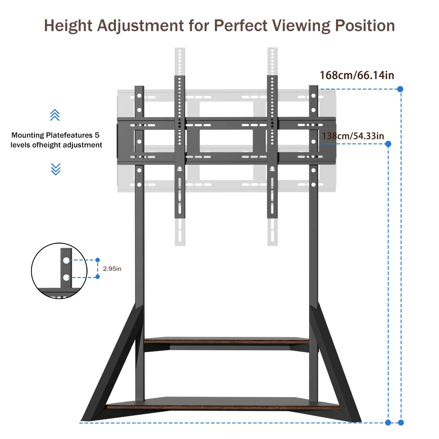 Adjustable Height Rolling TV Floor Stand Industrial Television TV Mount Bracket for 40-75 Inches Max Load 80KG