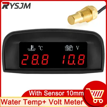 2 IN 1 Wassertemperaturanzeige Digitales LED-Voltmeter für Auto LKW Motorrad Auto Temperatursensor 10 mm 1/8 NPT Grad Celsius