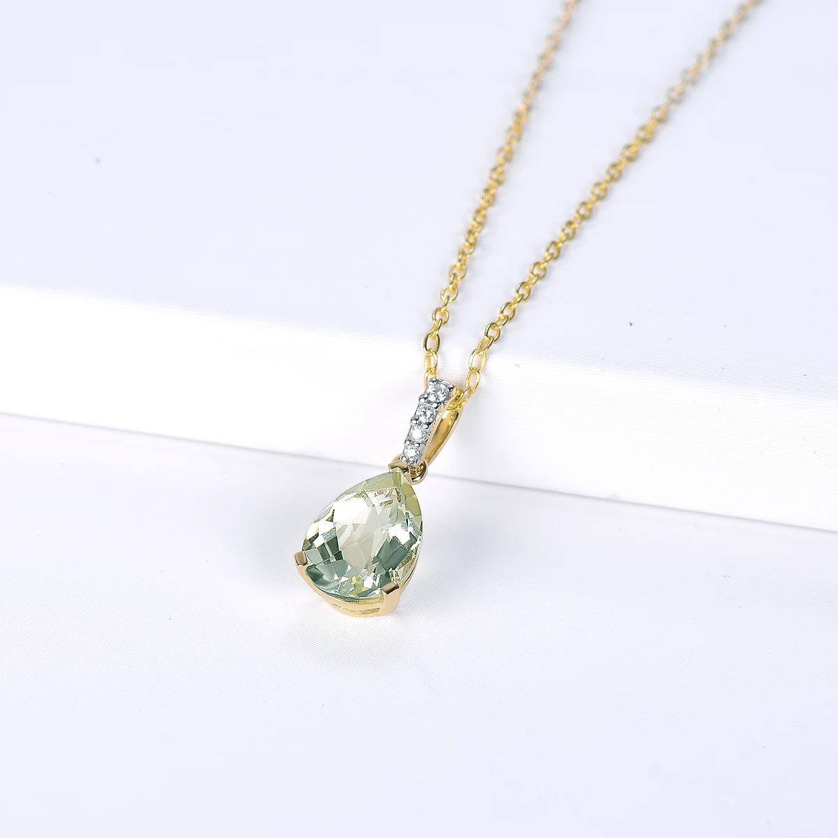 Lohaspie Water Drop 14k 585 Gold Pendant for Women Natural Green Amethyst Quartz Gemstone Real Diamond Fine Luxury jewelry