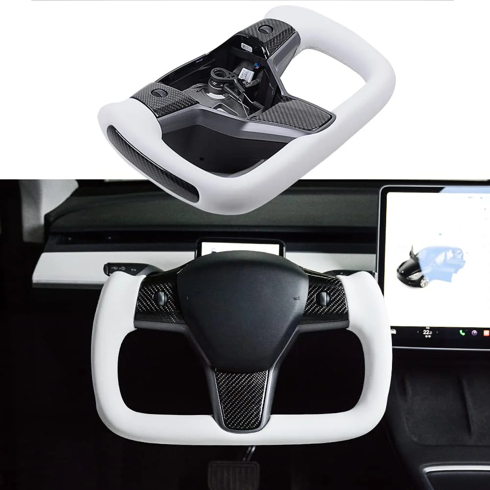 Yoke Steering Wheel For Tesla Model 3/Y Heating Optional Personalized Black White NAPPA Leather Car Accessories 2017-2022 2023