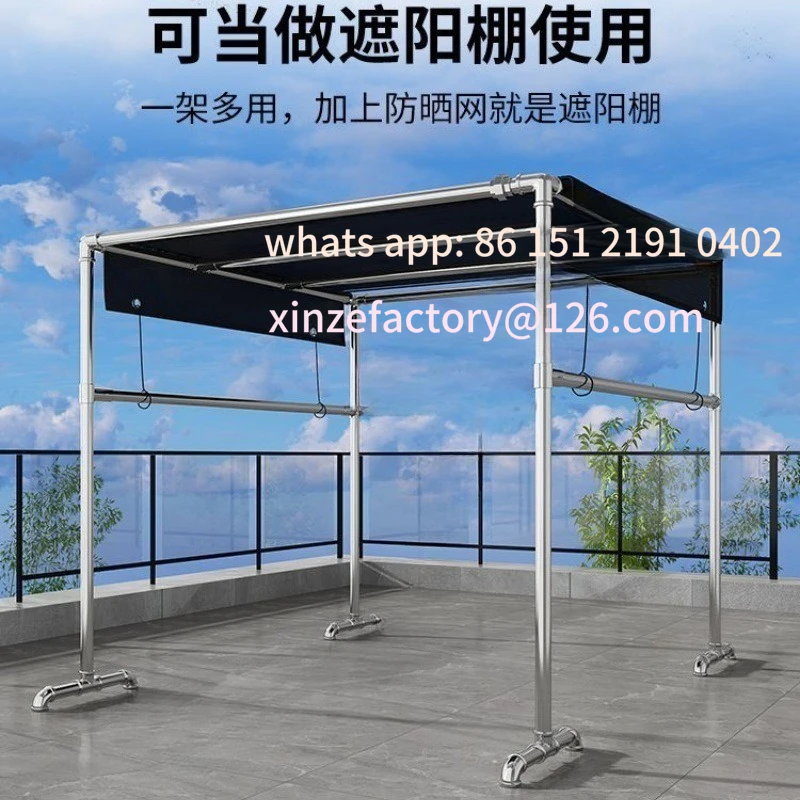 

Customizable pipe outdoor balcony windproof floor large galvanized drying rack quilt simple square frame shade carport rack