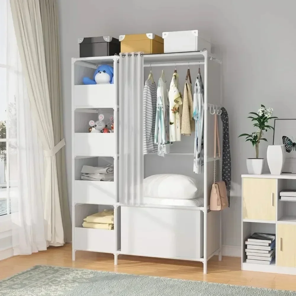 Portable Wardrobe Storage Closet, Clothes Storage Cabinet with Curtain,40.55 x 16.73 x 65.35Inches, for Living Room, Bedroom