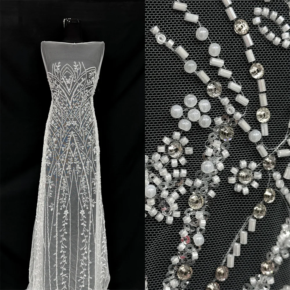 

African Tulle Lace Fabric Luxury Bridal 2025 High Quality Nigerian Groom French Mesh Sequins Fabric For Wedding Dresses Sewing