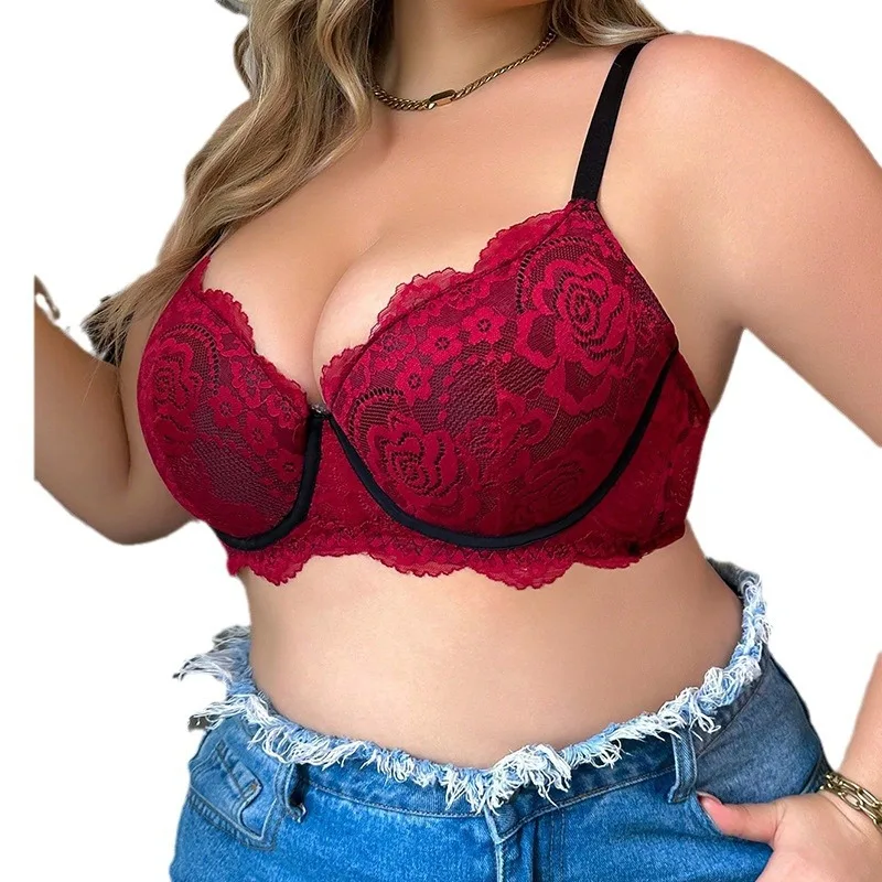 New Lace Plus Size Bras Underwear Western Style Adjustable Bra Underwire to Gather Lace Big Breasts