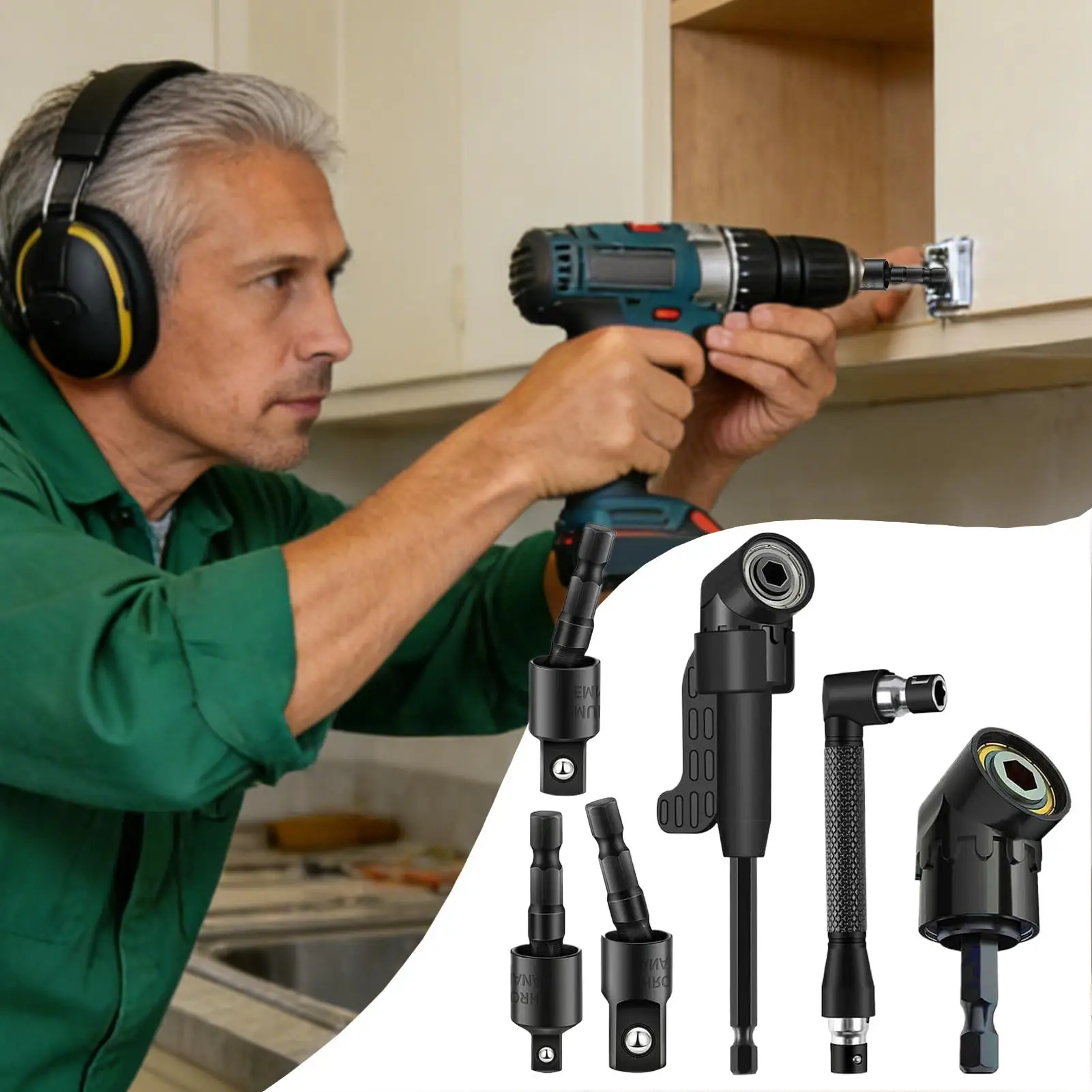 

Набор удлинителей для сверл, вращающаяся прямоугольная насадка, комплект из 6 предметов, гибкий удлинитель для любителей DIY, плотников, гаража