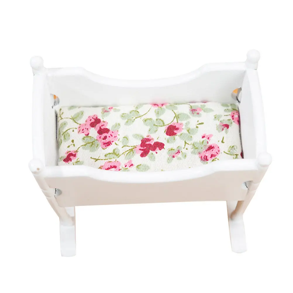 

Miniature White Cradle Nursery Crib Adorn Simulation Baby Bed Ornament for Dollhouse Kids Accessory Fine Hands Skill Development